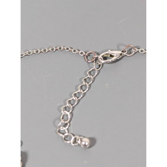 Boho Stone And Faux Pearl Charm Cluster Dainty Necklace Silver Tone 19" - Picture 7 of 9